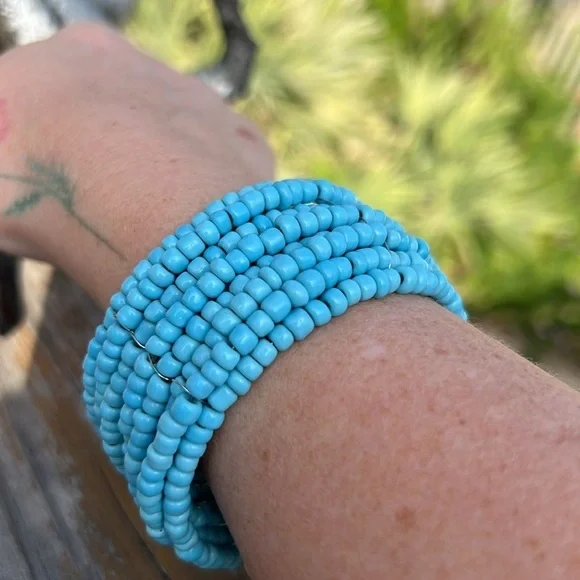 Turquoise Beaded Boho Cuff Bracelet - Picture 3 of 4